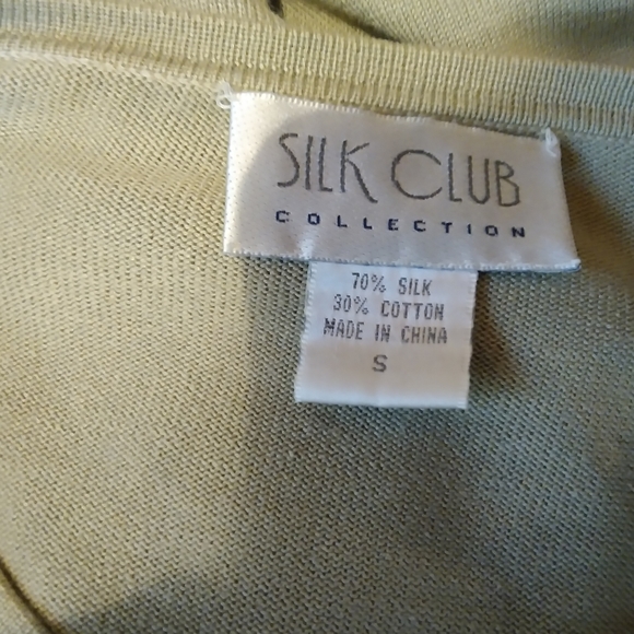 Silk Club Light Olive Silk & Cotton Cardigan Size Small - Picture 6 of 6